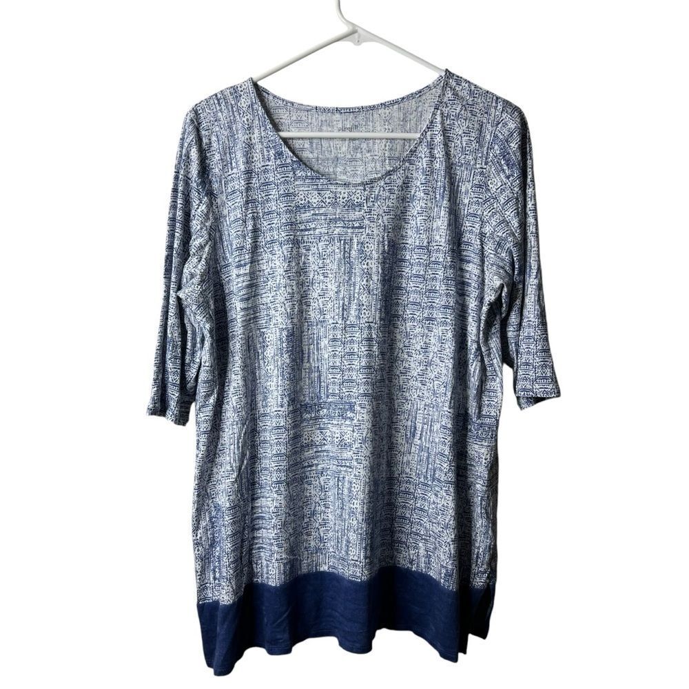 Pure J Jill Blue Patterned PJ A-line Print Tunic Blouse
